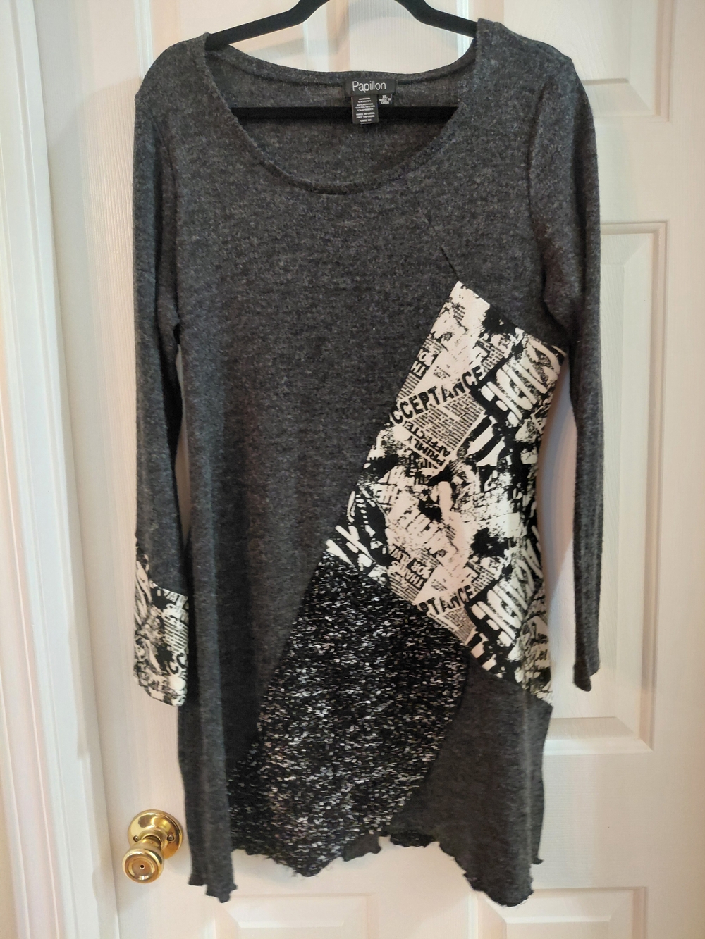 Papillon Blanc Women's Charcoal Gray Mixed-Print Long Sleeve Dress